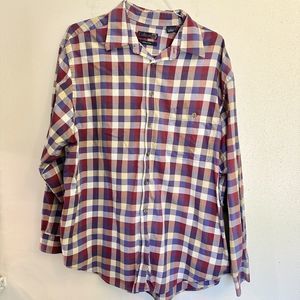 vtg 80s COLLECTION BUTTON UP SHIRT Purple & Beige Plaid XL‎